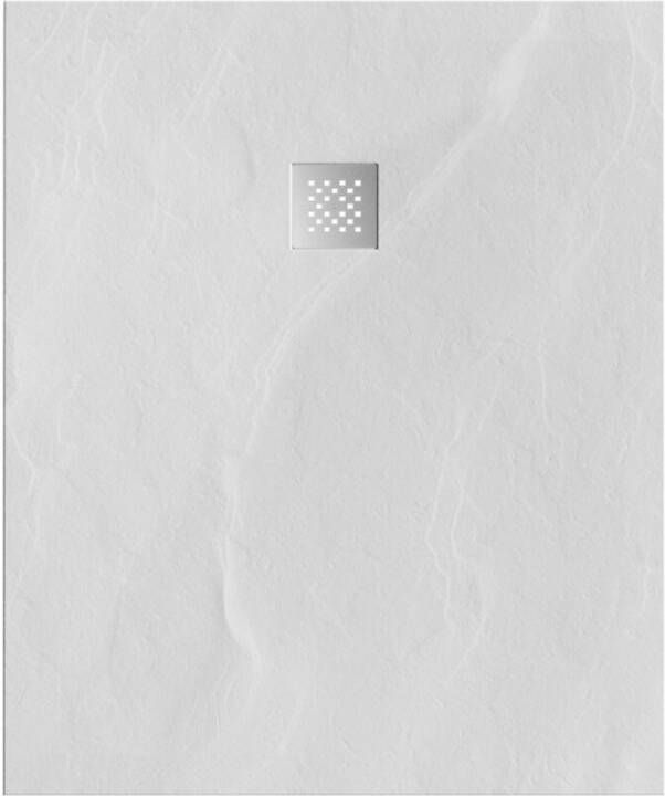 Tapo Relievo Crag douchebak 100x120 cm mat wit met geborsteld RVS afvoerrooster