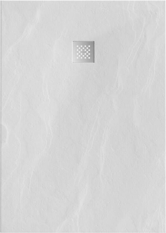 Tapo Relievo Crag douchebak 100x140 cm mat wit met geborsteld RVS afvoerrooster