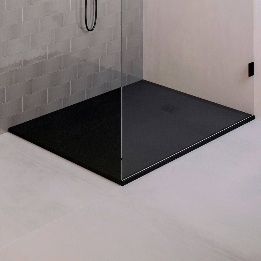 Brauer Asteroid Douchebak 100x140 incl. antislip en antibacterieel mineraalmarmer mat zwart DB-AS100140MZ