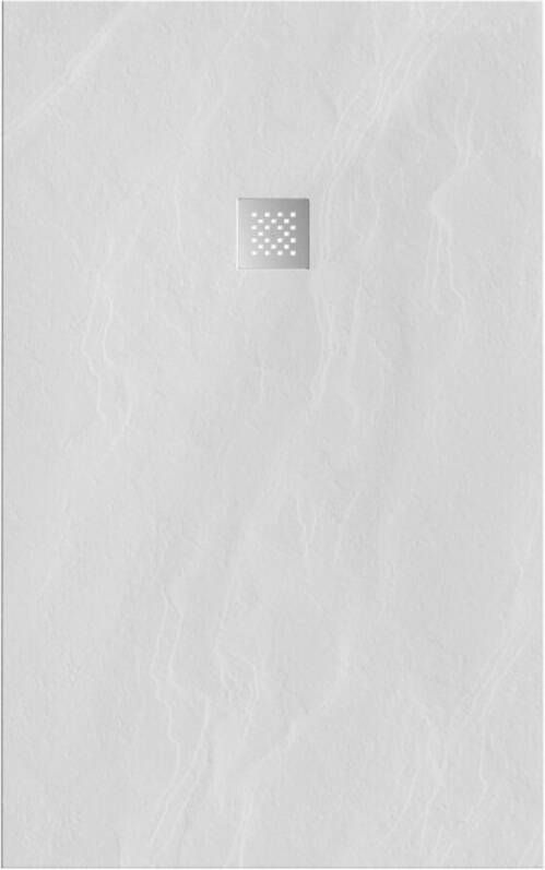 Tapo Relievo Crag douchebak 100x160 cm mat wit met geborsteld RVS afvoerrooster