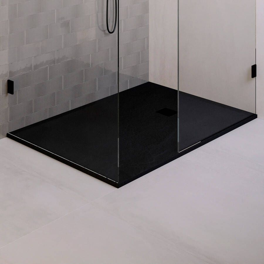 Brauer Asteroid Douchebak 100x160 incl. antislip en antibacterieel mineraalmarmer mat zwart DB-AS100160MZ - Foto 3