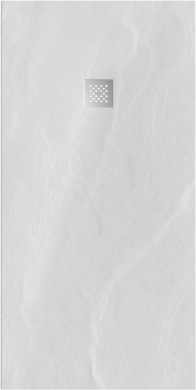 Tapo Relievo Crag douchebak 90x180 cm mat wit met geborsteld RVS afvoerrooster