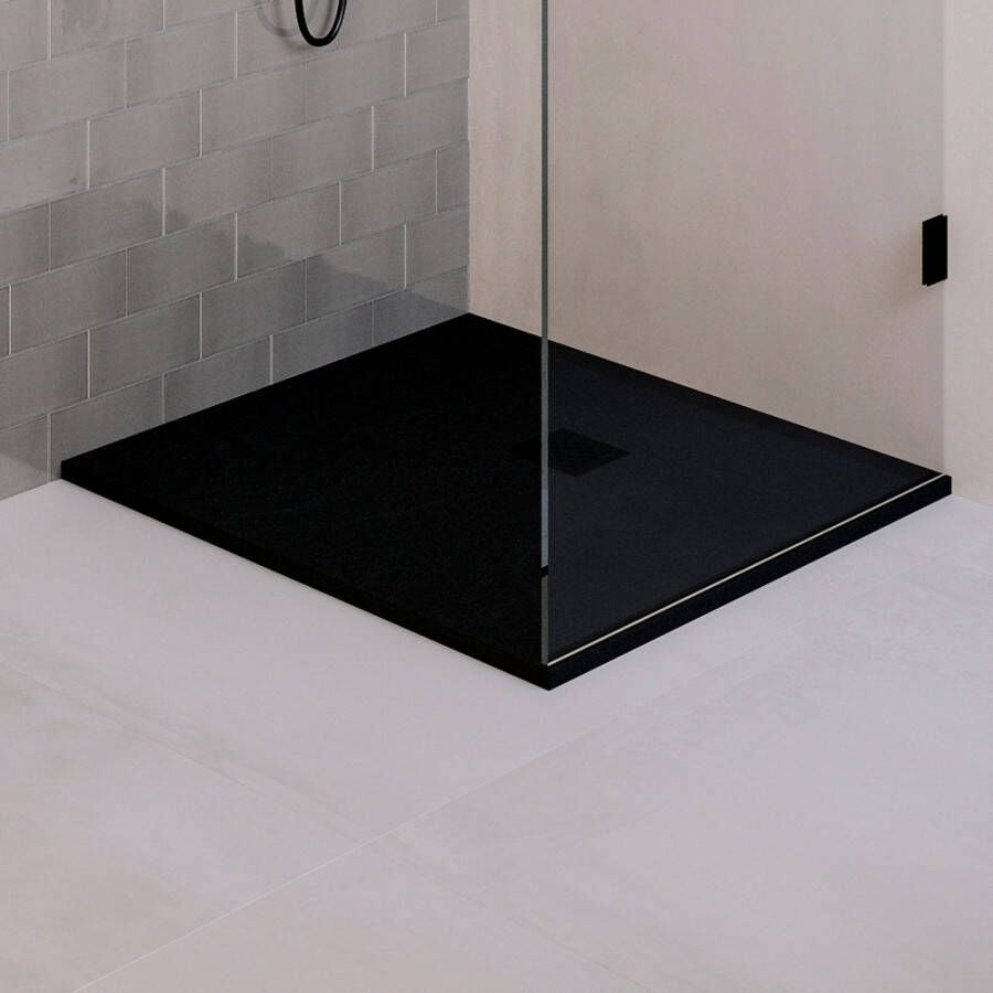 Brauer Asteroid Douchebak 90x90 incl. antislip en antibacterieel mineraalmarmer mat zwart DB-AS9090MZ