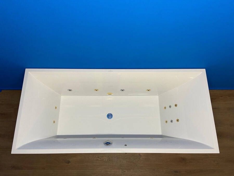 Villeroy & Boch Squaro Slimline bubbelbad met elektrisch WP2 systeem 180x80 wit chroom goud