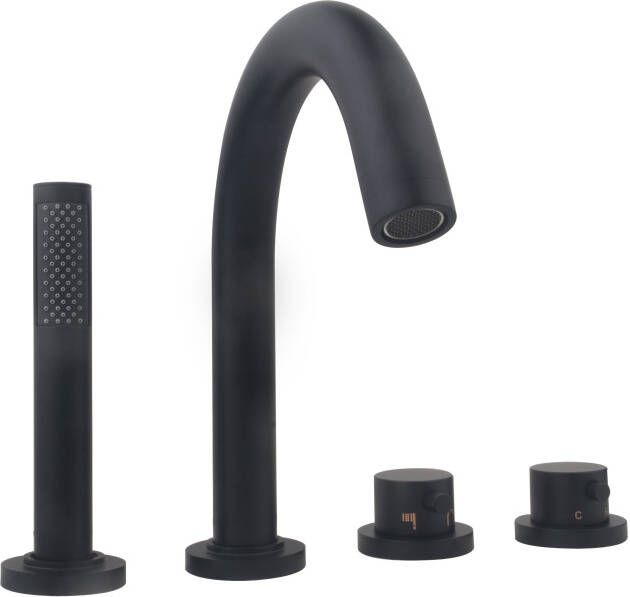 Wiesbaden Caral 4-gats badrandthermostaat mat zwart complete set