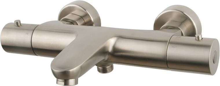 Wiesbaden Badkraan Caral Thermostatisch Opbouw Rond Geborsteld Staal 2 Greeps met Onderuitloop
