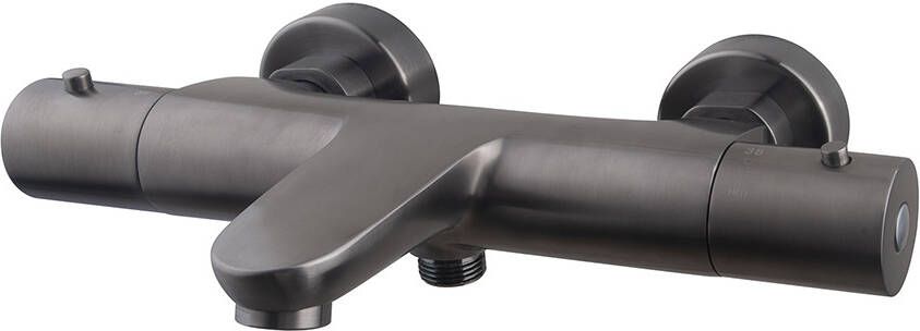 Wiesbaden Badkraan Caral 15cm Hartafstand Thermostatisch Opbouw Rond Gunmetal 2 Greeps met Onderuitloop