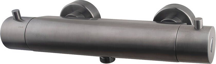 Wiesbaden Douchekraan Cool Touch Thermostatisch Opbouw Rond Gunmetal 2 Greeps
