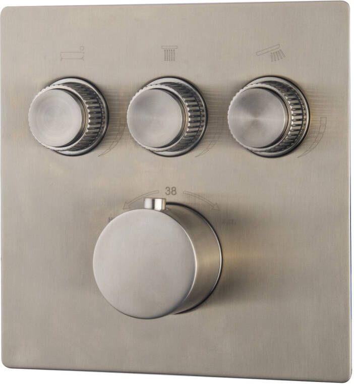 Wiesbaden Douchekraan Caral Klik Pro Afbouwdeel Thermostatisch Inbouw Geborsteld Staal 3-weg