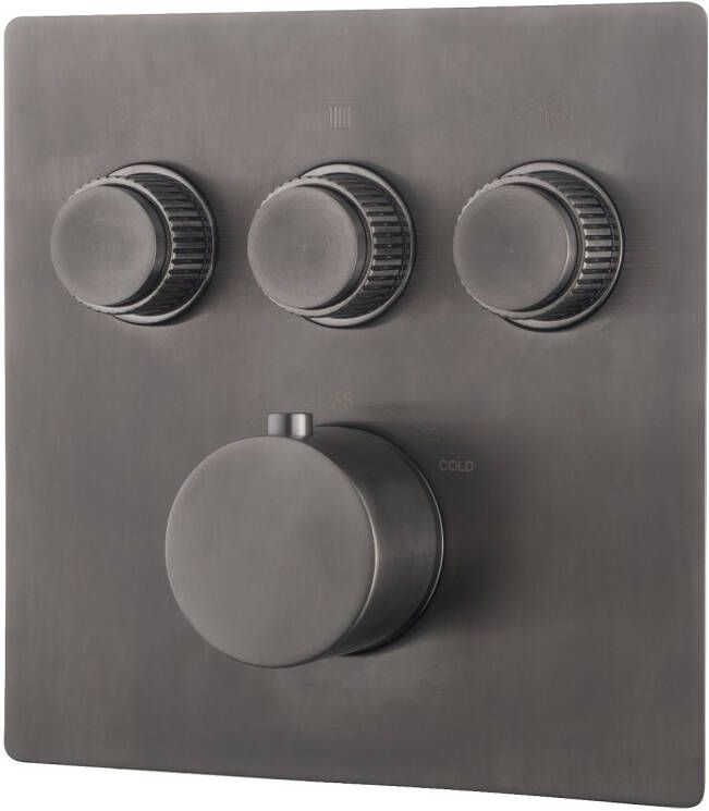 Wiesbaden Douchekraan Caral Klik Pro Afbouwdeel Thermostatisch Inbouw Geborsteld Gunmetal 3-weg