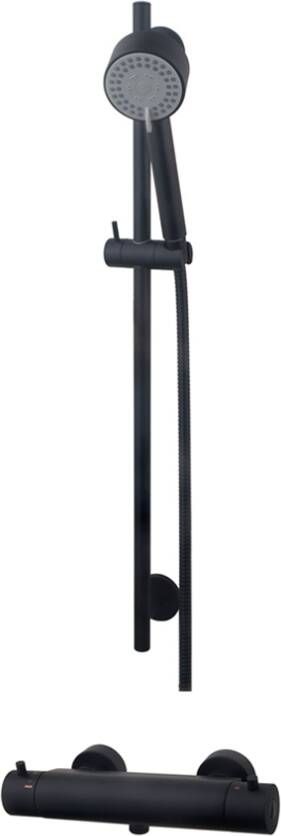 Wiesbaden Cool Touch Cadans complete mat zwarte doucheset thermostatisch