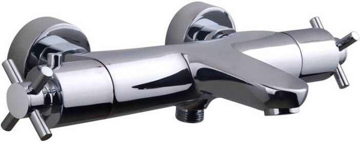 Wiesbaden Badkraan Cross | Opbouw | Thermostaatkraan | 2-weg | hoh 15 cm | 2-knops | Rond | Chroom - Foto 3