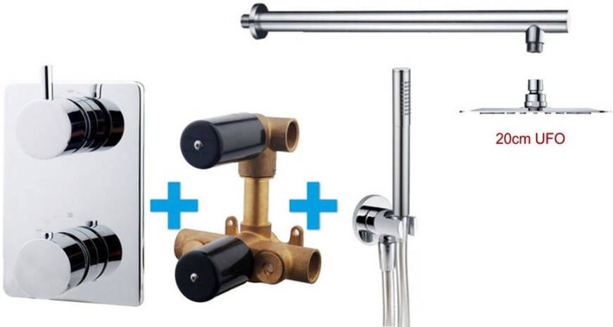 Wiesbaden Thermostatische Inbouw Regendouche Set Type 115 Wandarm Ufo 20 cm Rond incl. Inbouwdeel - Foto 4