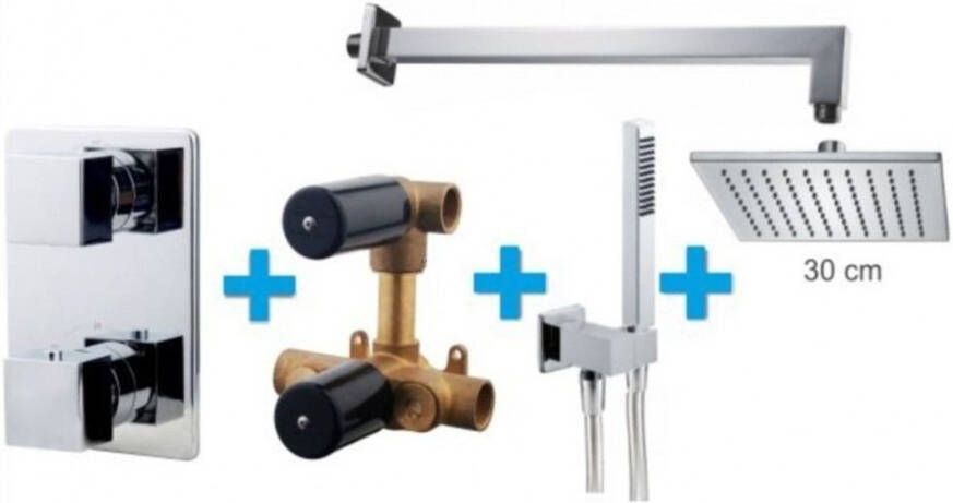 Wiesbaden Thermostatische Inbouw Regendouche Set Type 108 Wandarm 30 cm Vierkant incl. Inbouwdeel - Foto 3