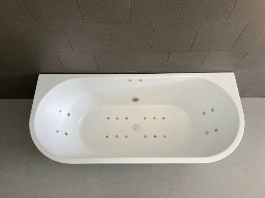 Wiesbaden half vrijstaand bubbelbad 180x80 Wall mat wit RVS