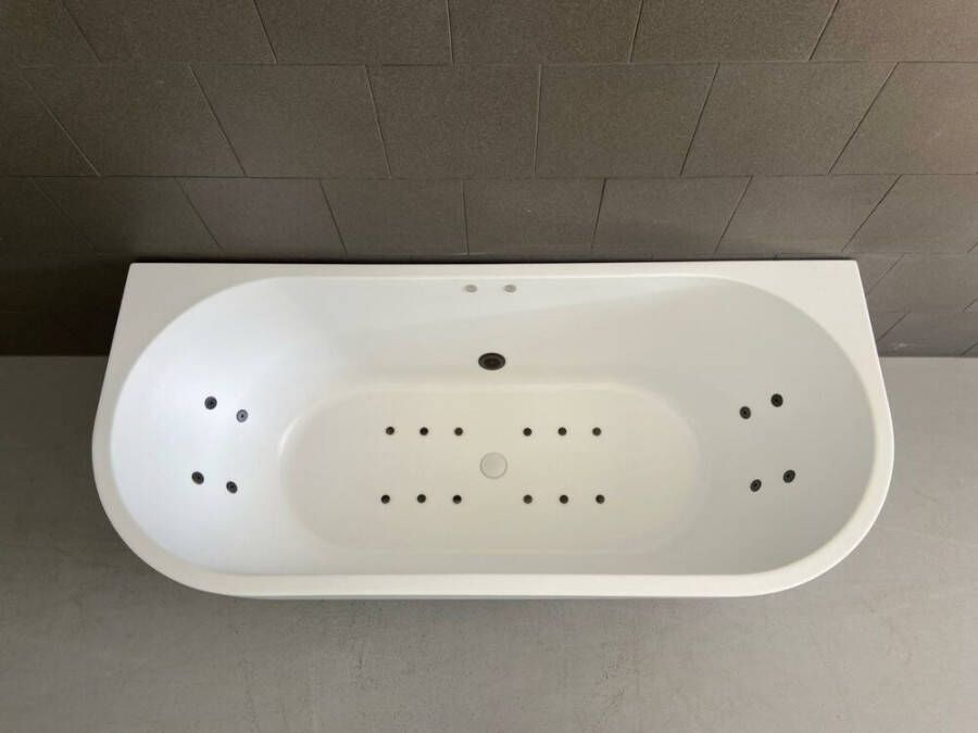 Wiesbaden halfvrijstaand bubbelbad 180x80 Wall wit black tinn