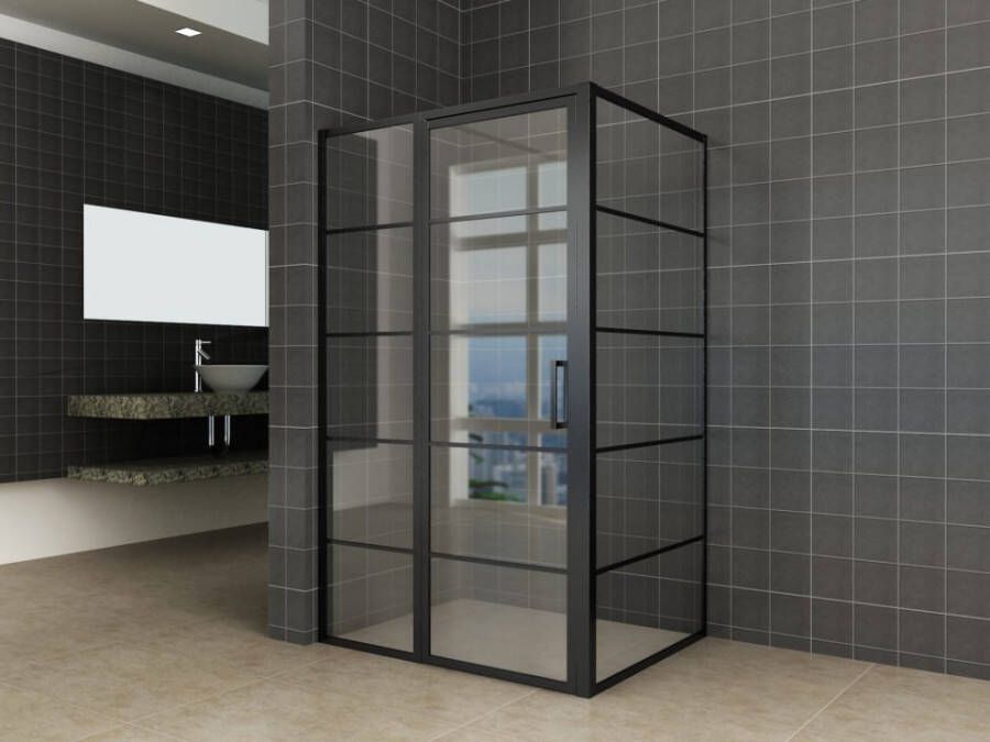 Wiesbaden Horizon mat zwarte douchecabine 120x80 draaideur rechts