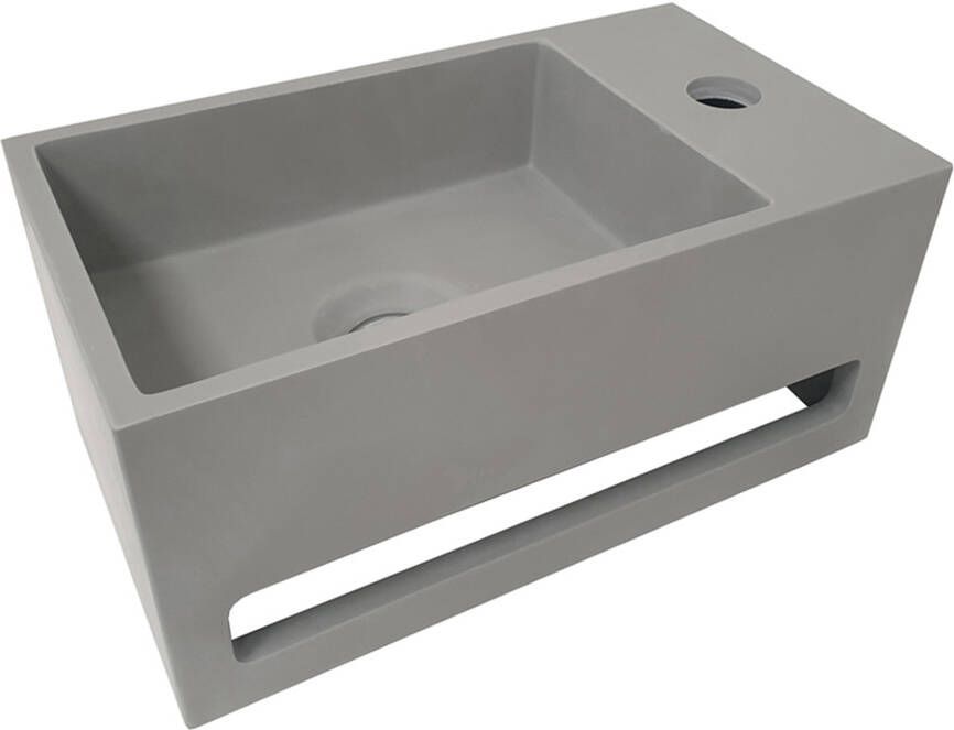 Wiesbaden Fontein Solid | 36x20x16 cm | Solid Surface | Rechts montage | 1 kraangat | Rechthoek | Grijs mat