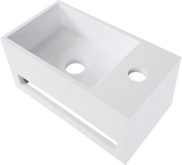 Wiesbaden Fontein Solid | 36x21x16 cm | Solid Surface | Rechts montage | 1 kraangat | Rechthoek | Wit mat - Foto 6