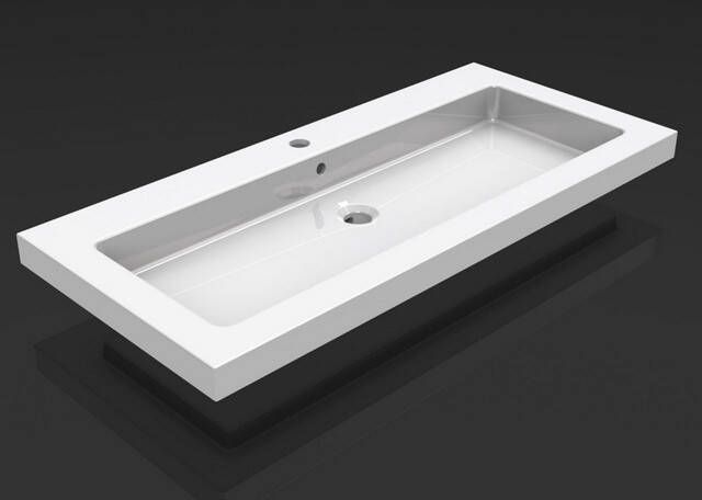 Wiesbaden Kera wastafel enkel met 1 kraangat 100x46x5 cm keramiek glans wit 39.3805 - Foto 2