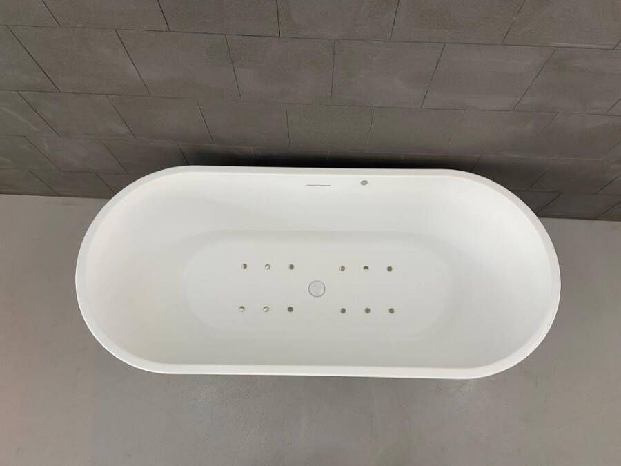 Wiesbaden Libero vrijstaand bubbelbad met WPv1 systeem 180x80 mat wit met RVS