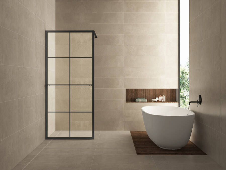 Wiesbaden Maaz inloopdouche met raster en handdoekhouder 1200 x 2000 x 10 mm helder glas mat zwart