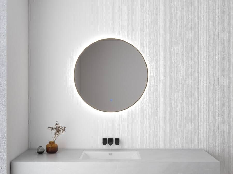 Wiesbaden Novi spiegel rond met LED dimbaar 60 cm geborsteld messing