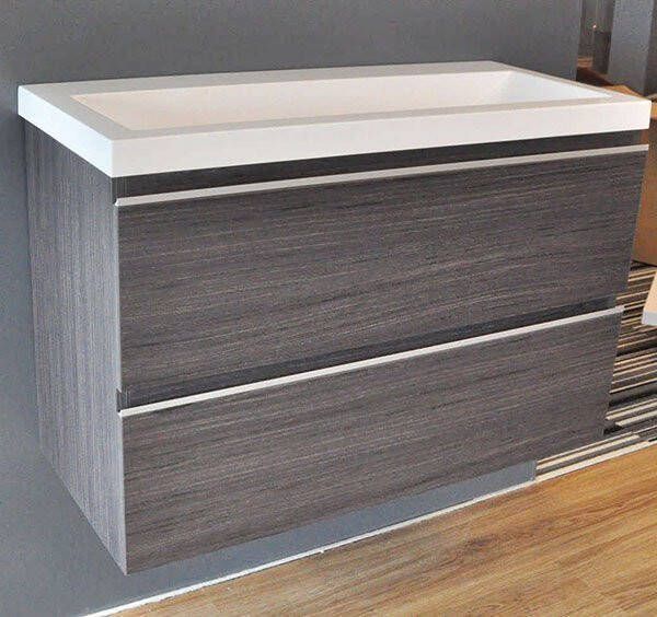 Wiesbaden Badkamermeubel Onderkast Luxa Hangend 80x50x35cm MDF Houtnerf Grijs Softclose Greeploos - Foto 7