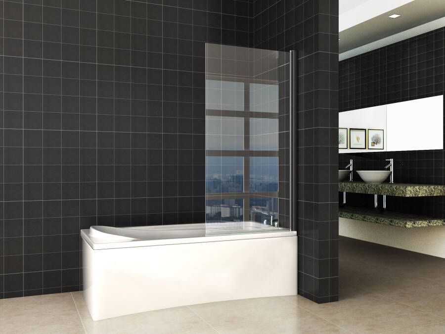 Wiesbaden Badwand Orbit 80x140cm Antikalk Helder Glas Mat Zwart Profiel 6mm Veiligheidsglas Easy Clean - Foto 3