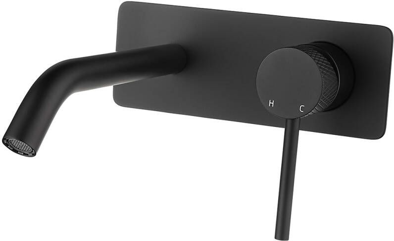 Wiesbaden Wastafelkraan Ribbd Inbouw Mengkraan Eenhendel Inclusief Afdekplaat Mat Zwart - Foto 3