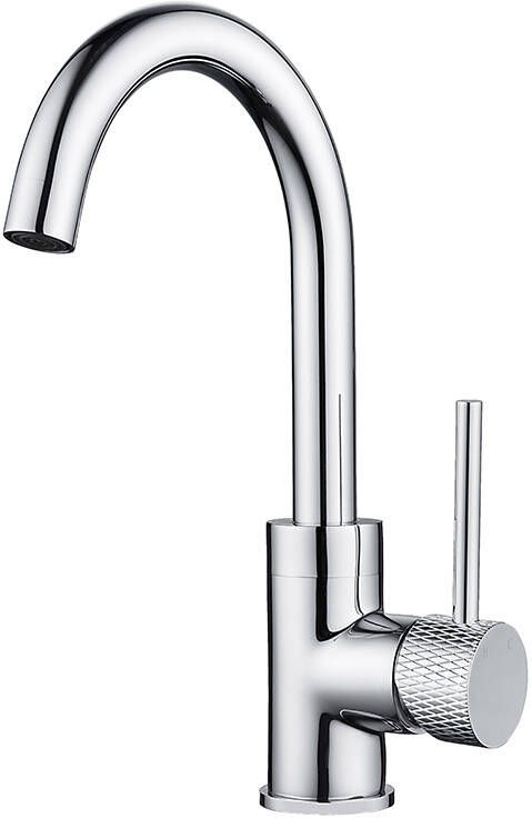 Wiesbaden Wastafelkraan Ribbd Opbouw Laag Mengkraan Rond Chroom 1 Greeps Draaibaar Uitloop - Foto 2