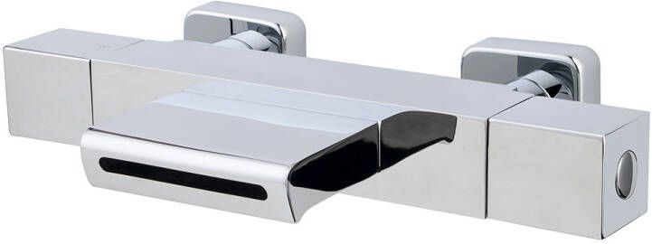 Wiesbaden Badkraan Rombo 15cm Hartafstand Thermostatisch Opbouw Vierkant Glans Chroom 2 Greeps met Waterval
