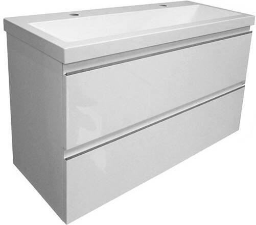 Wiesbaden Badkamermeubel Onderkast Luxa Hangend 100x50x35cm MDF Hoogglans Wit Softclose Greeploos - Foto 7