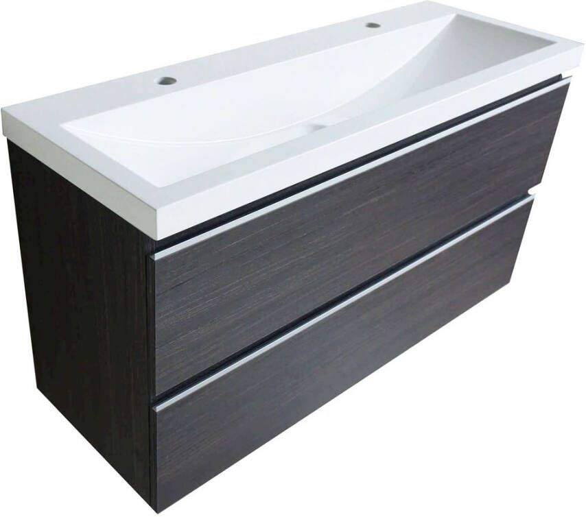 Wiesbaden Badkamermeubel Onderkast Luxa Hangend 100x50x35cm MDF Houtnerf Grijs Softclose Greeploos - Foto 2