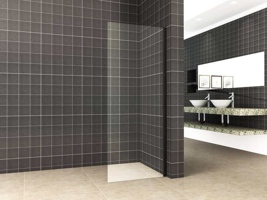 Wiesbaden Side zijwand voor nis schuifdeur 1000 x 2000 x 8 mm nano helder glas mat zwart 20.2862 - Foto 2