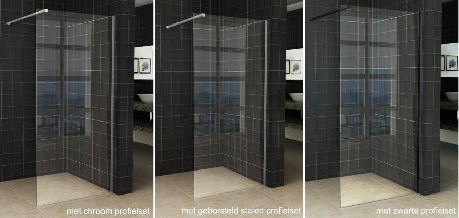 Wiesbaden Slim losse glaswand 95x200cm Helder glas 8mm met anti-kalk coating zonder profiel en stabilisatiestang 20.3472 - Foto 8