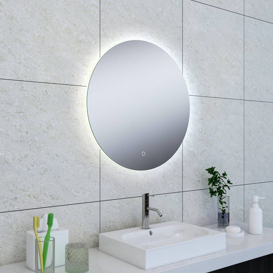 Wiesbaden Badkamerspiegel Soul Rond 60x60cm Geintegreerde LED Verlichting Verwarming Anti Condens en Touch Schakelaar