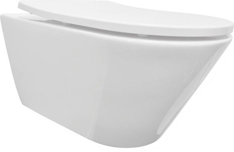 Wiesbaden Toiletpot Hangend Stereo Glans Wit 35.5x53x40cm Wandcloset Keramiek Diepspoel Rimless met Shade Softclose en Quickrelease Toiletzitting - Foto 5