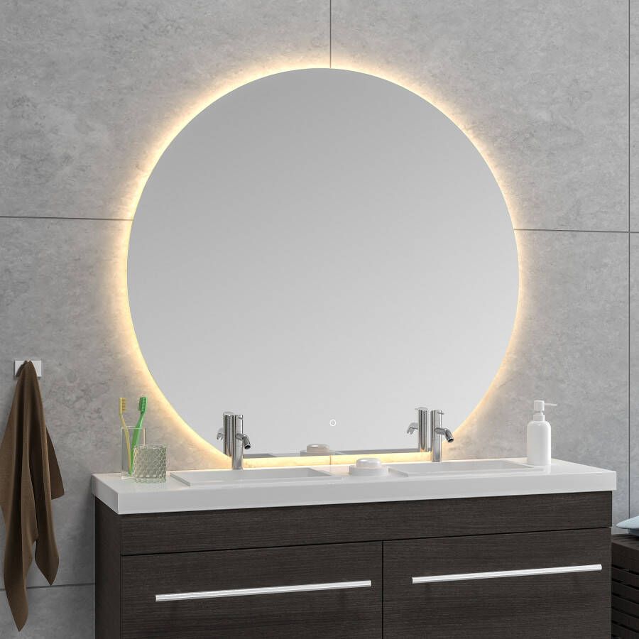 Wiesbaden Badkamerspiegel Rond Tramonto Met Led Dimbaar en Spiegelverwarming 120 X 112 X 0 3 CM
