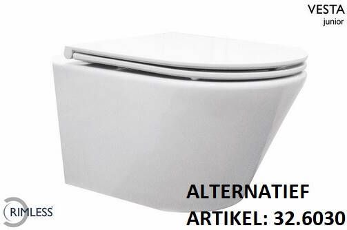 Wiesbaden Vesta-Junior hangend toilet compact 47 cm diepspoel Rimless inclusief Flatline 2.0 zitting met softclose en quickrelease wit - Foto 7