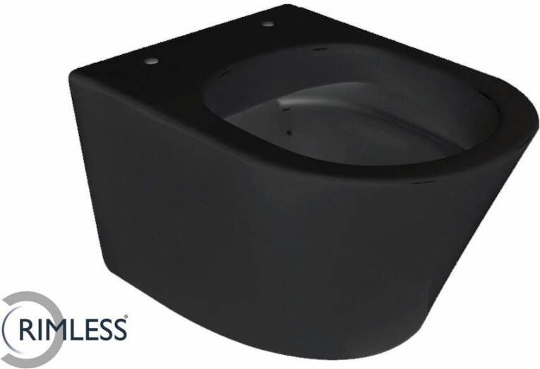 Wiesbaden Toiletpot Hangend Vesta Wandcloset 52 cm Mat Zwart Rimless Diepspoel Zonder Toiletzitting - Foto 4