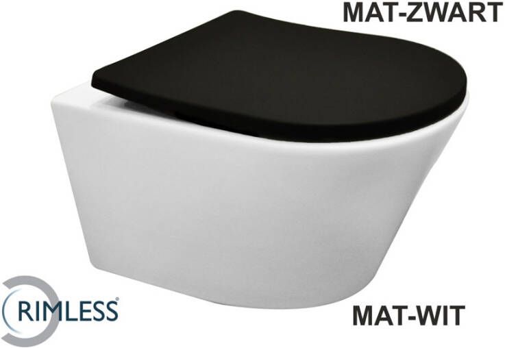 Wiesbaden Vesta wandcloset rimless mat wit met Shade slim toiletzitting softclose en quick release mat zwart 32.6013 - Foto 5