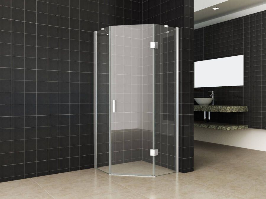 Wiesbaden Douchecabine Nano Vijfhoek Draaideur 100x100x200cm Antikalk Helder Glas Chroom Profiel 8mm Veiligheidsglas Easy Clean - Foto 2