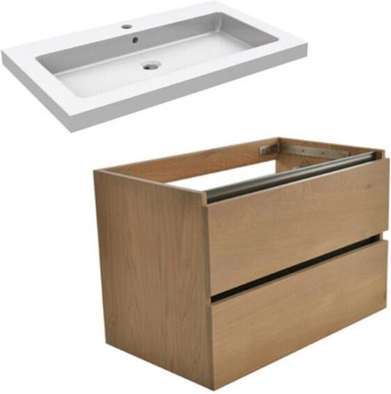 Wiesbaden Vision Oak badkamermeubel met witte wasbak 80 eiken