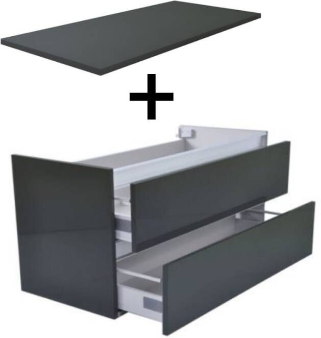 Wiesbaden Vision onderkast 2 laden incl. topblad 100x47cm hoogglans grijs