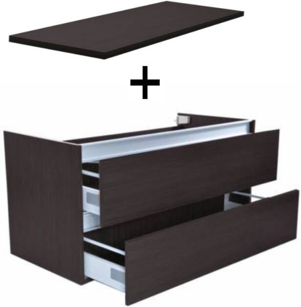 Wiesbaden Vision onderkast 2 laden incl. topblad 100x47cm houtnerf grijs