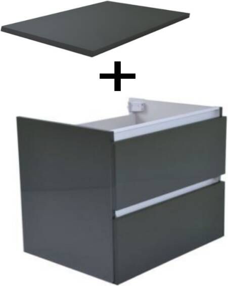 Wiesbaden Vision onderkast 2 laden incl. topblad 60x46cm hoogglans grijs