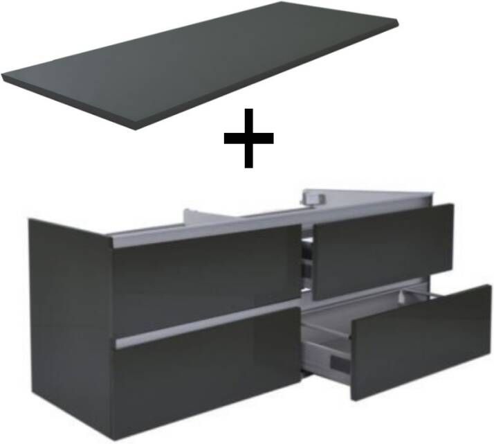 Wiesbaden Vision onderkast 4 laden incl. topblad 120x47cm hoogglans grijs