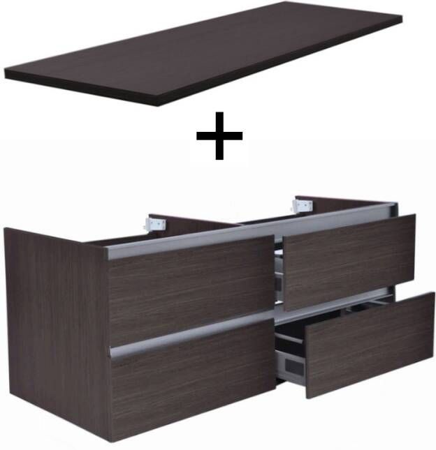 Wiesbaden Vision onderkast 4 laden incl. topblad 120x47cm houtnerf grijs