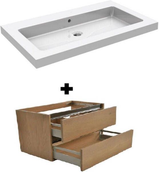 Wiesbaden Vison Oak badkamermeubel keramiek zonder kraangat 60x46cm eiken